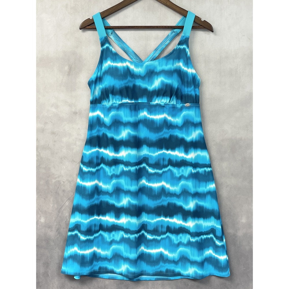 ZeroXposur Womens Swim Dress Size L Wave Print Stretch Flowy Coastal Sporty
